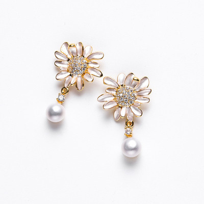 森系小清新925银针雏菊淡水珍珠