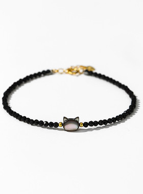 天然黑色尖晶石猫头吊坠项链手链