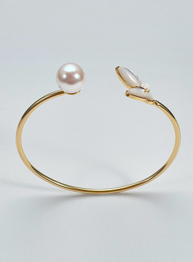 天然淡水珍珠开口手镯简约蝴蝶设