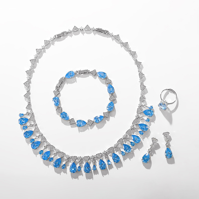 宫廷风彩宝项链耳环戒指手链四件