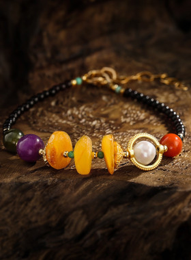 复古蜜蜡彩色玛瑙手串文艺民族风