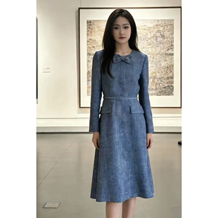 莫家商场同款式2026春季法式气质连衣裙修身鱼尾中长裙长袖连衣裙