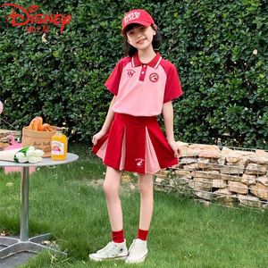 迪士尼女童百褶裙套装夏季新款儿童夏装女大童休闲两件套洋气时髦