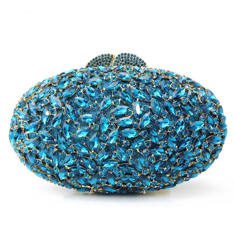 彩月椭圆形硬壳镶钻手拿贝壳包女士晚宴包手拿礼服包甜美淑女包包