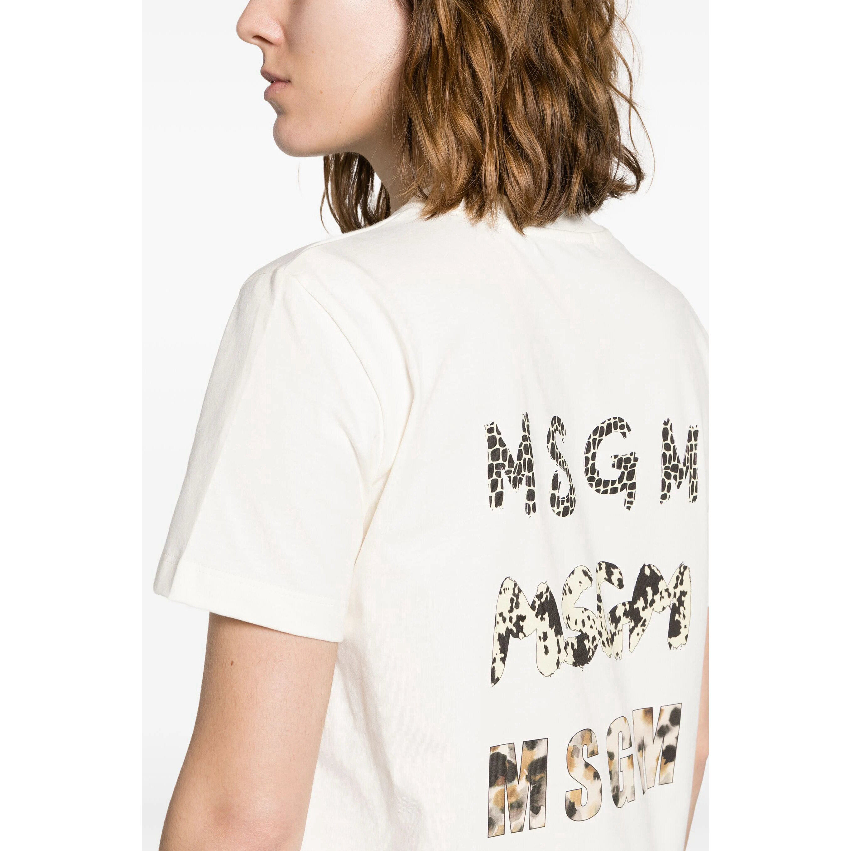 M1546 中性直身亲子装短袖T恤动物纹字母奶油忌廉色夏季女上衣tee