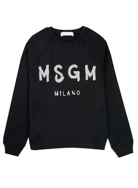 blush logo烫银字母印花插肩袖重磅纯棉圆领套头卫衣女黑色上衣