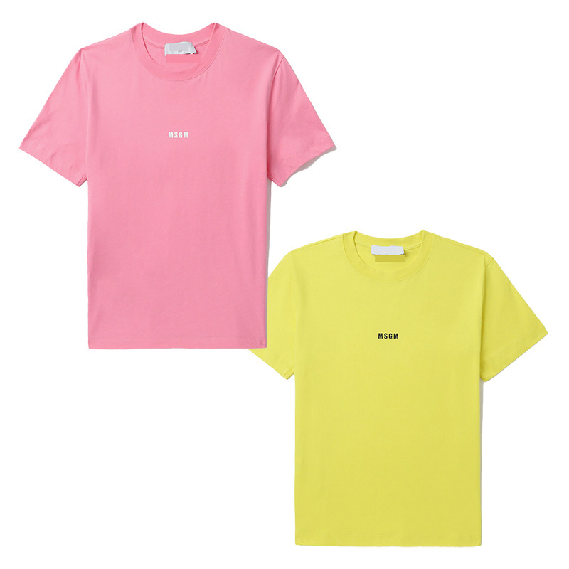 M家简约迷你logo字母印花重磅纯棉t恤女夏季圆领百搭黄色粉色tee