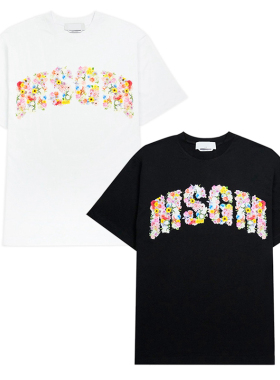 M1597 中性直身亲子装短袖T恤休闲小众FLOWER LOGO字母夏季女tee