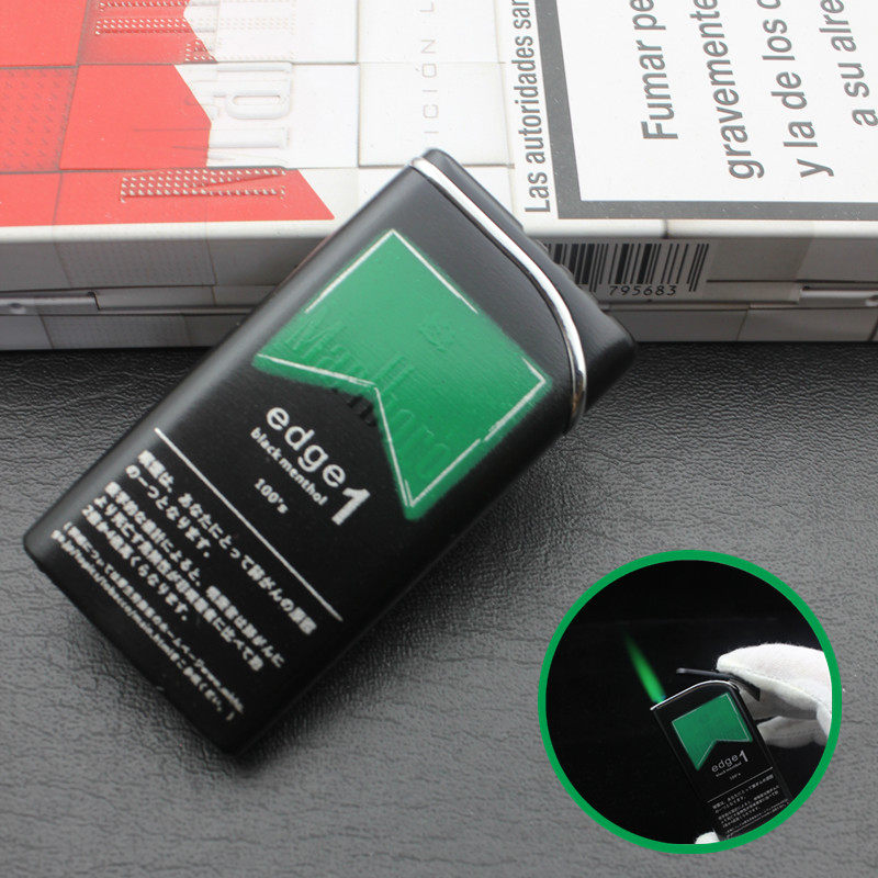 正品万宝路金属直冲防风个性创意潮男超薄彩印黑绿色可充气打火机