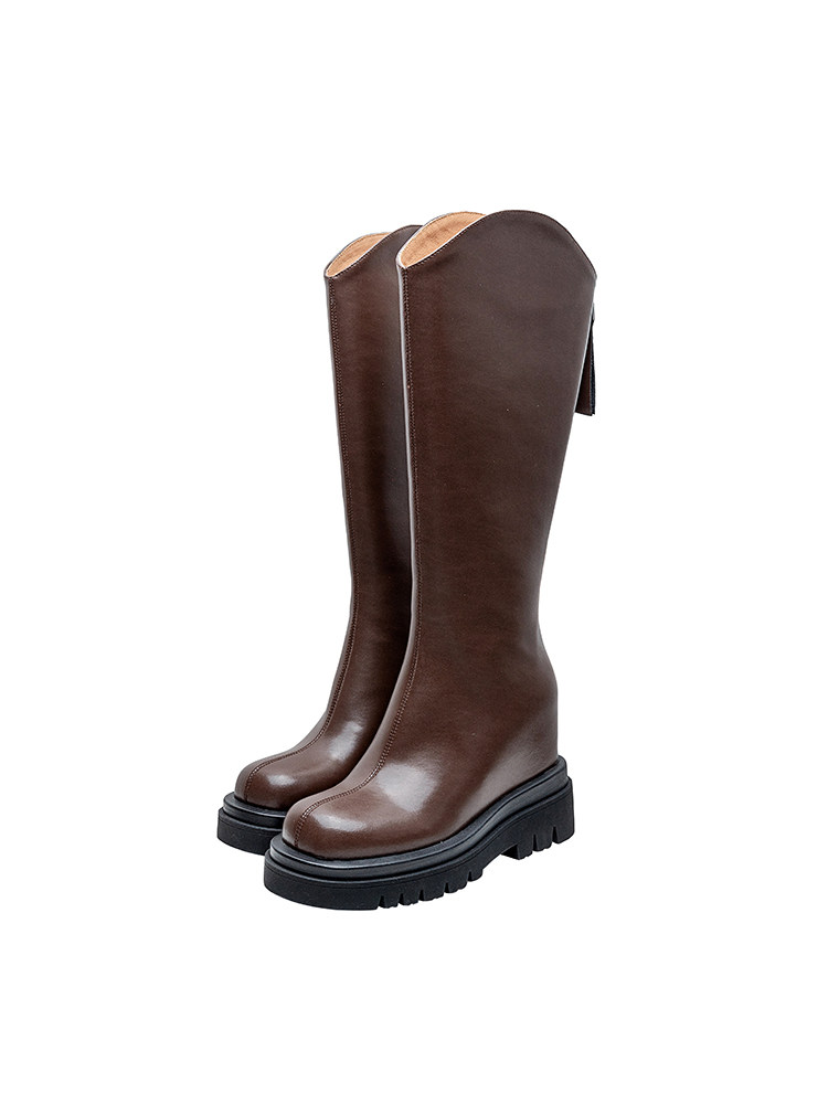 [BROKEN CODE CLEARANCE] 8CM ● BROWN VINTAGE PLATFORM BOOTS WOMENS INNER HEIGHTENED REAR FASTENER WESTERN BOOTS