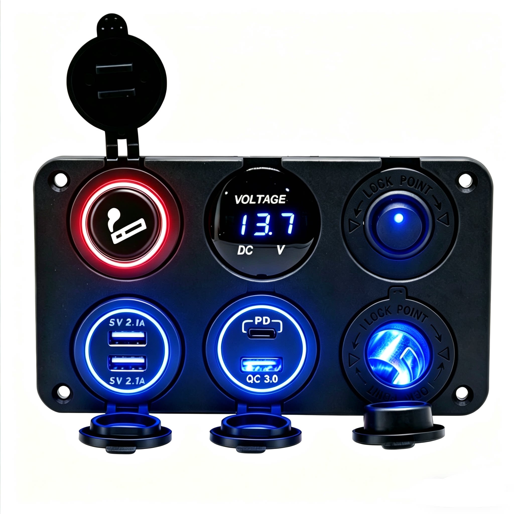 汽车改装双USB车载手机充电器摩托车防水手机车充电压容量表组合