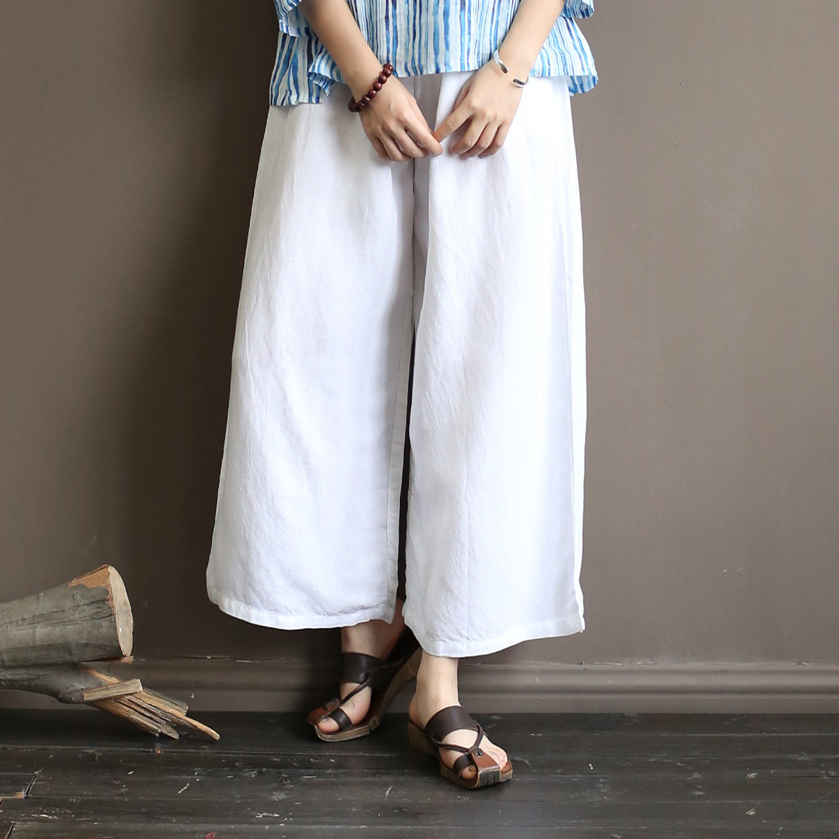 墨色原创夏季新款棉麻大码阔腿裤复古松紧腰休闲白色百搭九分裤女,女装/女士精品,休闲裤,淘宝优惠券,粉丝福利购,淘宝优惠卷