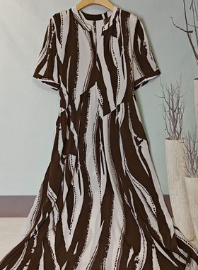 轻奢高端春夏新款气质真丝长裙文艺小众立领桑蚕丝印花连衣裙A24