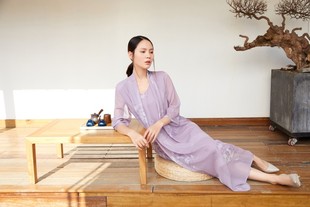 J100 杭州丝绸双层真丝连衣裙女假两件套印花纯桑蚕丝女裙宽松大码