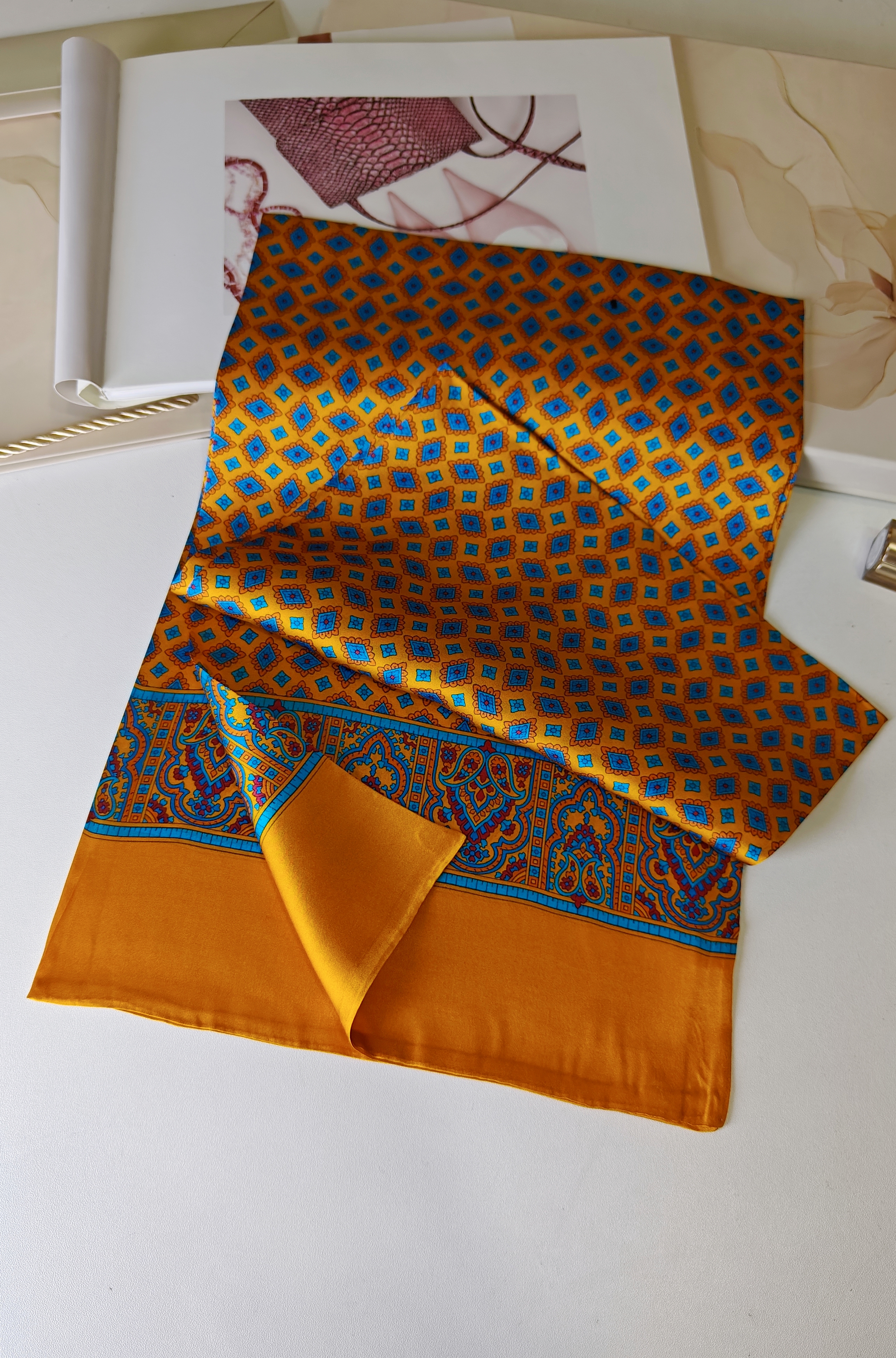 瑕疵特价杭州丝绸男士英伦双层真丝围巾长巾秋冬印花纯桑蚕丝围勃