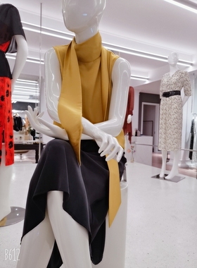 YD5仙仙重磅桑蚕丝弹力缎无袖上衣黄色真丝飘带衫