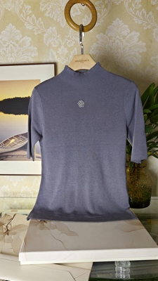 高级感半高领中袖针织衫女2025秋季新款内搭气质上衣五分袖打底衫