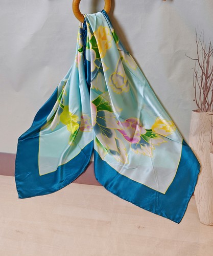 100%桑蚕丝丝巾围巾披肩中国风手绘真丝超大方巾春秋女木芙蓉微瑕