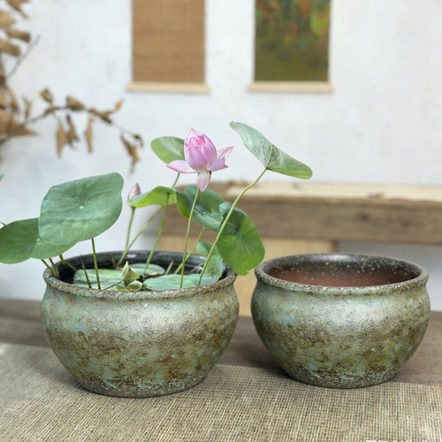 气泡釉碗莲睡莲花盆陶瓷无孔花盆釉面新中式花盆水培花盆铜钱草盆