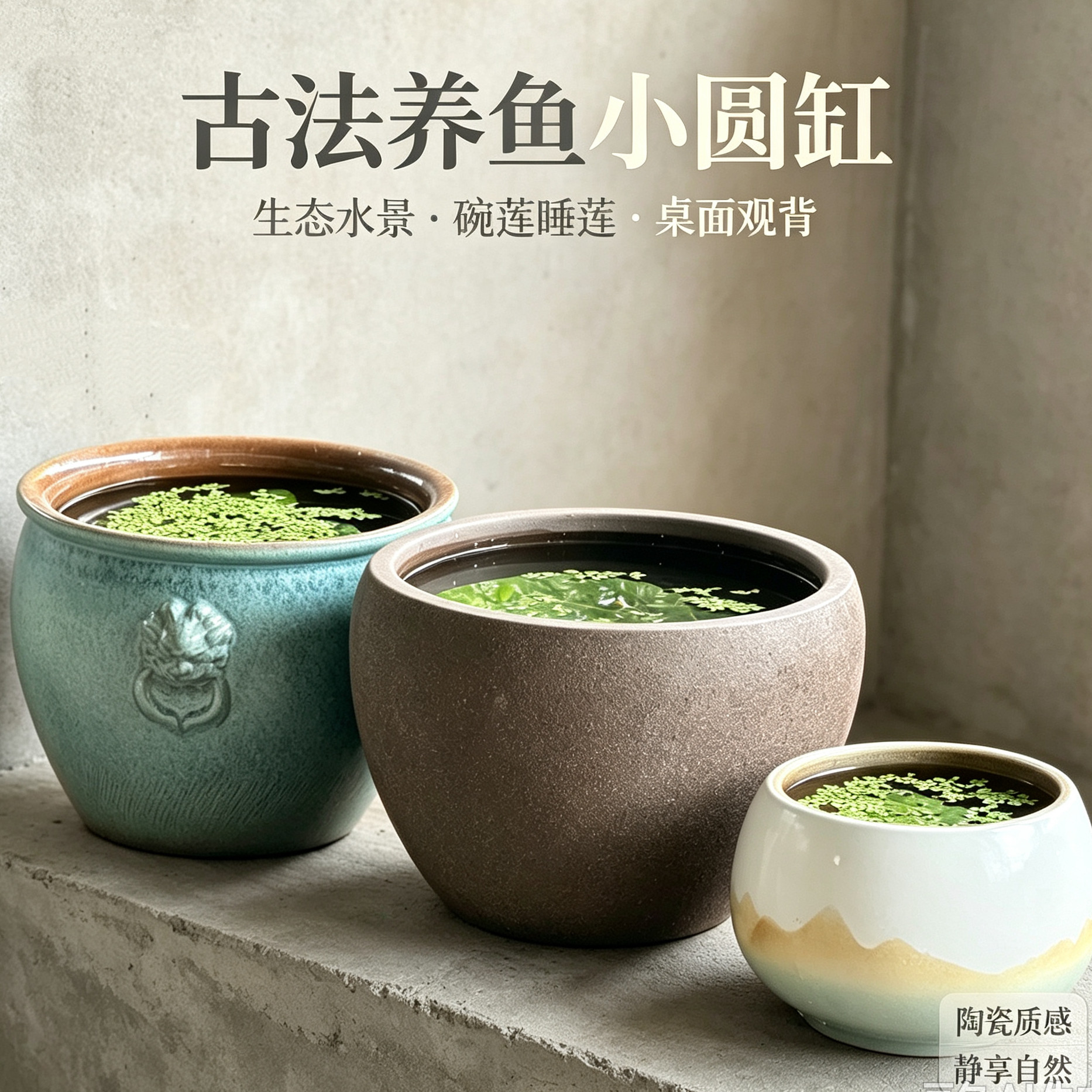 古法养鱼小鱼缸多款桌面懒人养鱼盆容器观背青鳉鱼缸陶瓷水草鱼缸