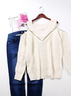 晓 外贸女J003 前卫出众设计款镂空羊毛棉针织衫【5折清】~A1726