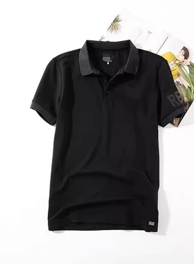 晓晓外贸 男神福利款 高品质精梳珠地棉 黑色短袖翻领T恤~ A1345