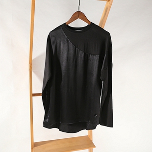 好穿搭长袖 外贸女 J001百搭新意十足 不规则创意拼接 A4876 T恤