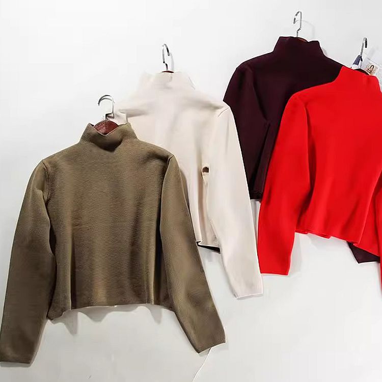 7折 外贸女 J003 惬意又个性 高立领 小宽松短款 厚实针织衫A3528