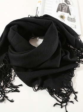 晓晓外贸 百搭美物 多季可用 轻盈 黑色羊毛围巾披肩~A4840