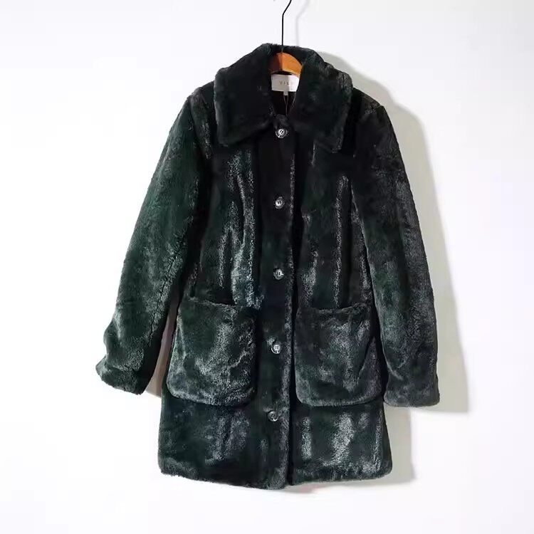 晓晓衣铺 外贸女装 绒绒暖暖仿皮草毛绒 大气中长款 外套~~A3482