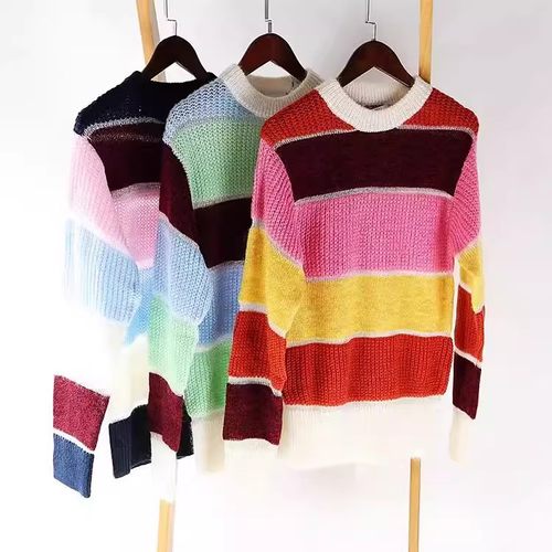 晓晓衣铺 外贸女装J007小众品牌 精美立体条纹拼织拼色毛衣~A4028