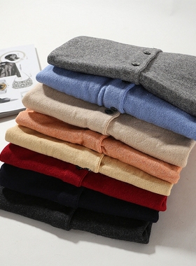 外贸女 多色可选 基础款 圆领百搭排扣 真丝羊绒针织开衫~A4821