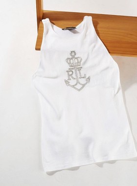 晓晓衣铺小马家外贸纯原女J006黑标超重工手工订珠白色背心~A4258