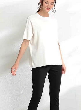 【微小黄斑亏清】晓 外贸女 J003 箱形 白针织短袖T恤女~A1045