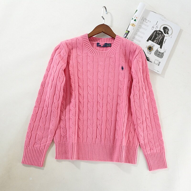 【特价】晓晓衣铺  粉色圆领麻花针织衫女秋冬新款长袖毛衣~A4832