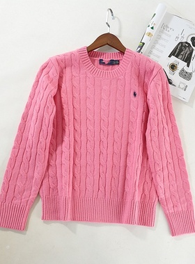 【特价】晓晓衣铺  粉色圆领麻花针织衫女秋冬新款长袖毛衣~A4832