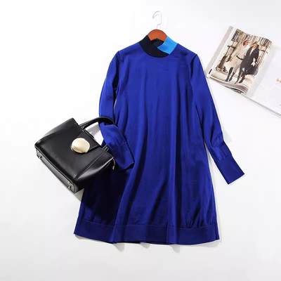 外贸欧美风休闲度假J003超细腻100%羊毛长袖立领针织连衣裙A1876