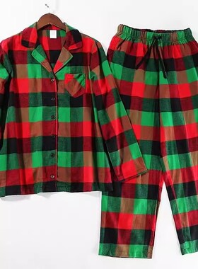 晓晓衣铺 外贸女装 秋冬款格纹家居服套装~A3981