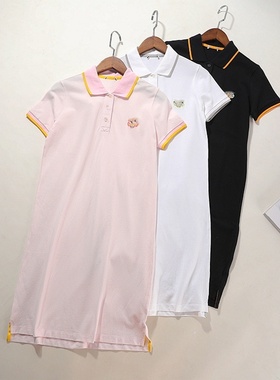 晓晓衣铺外贸休闲通勤度假风珠地棉短袖中长款POLO领连衣裙A4643