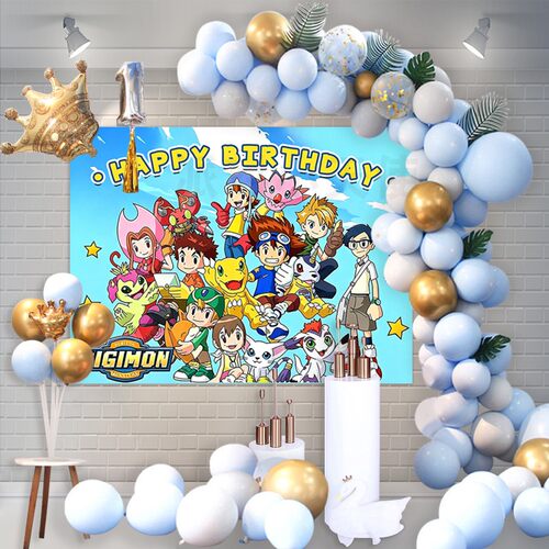 数码宝贝生日挂布定制气球装饰