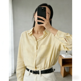 LIUXY 休闲天丝棉衬衫女长袖宽松翻领治愈系舒适透气春季新款上衣