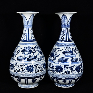 大元国苏麻离青料青花莲塘鸳鸯荷花满池娇纹柯九思款玉壶春瓶