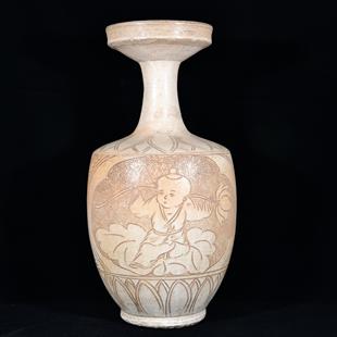 大唐鲁山窑白釉珍珠地连生贵子纹尊