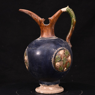 大唐钴蓝三彩开窗雁归来纹花浇酒壶茶壶