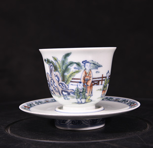 大清雍正年制斗彩美人带子纹茶盏茶杯