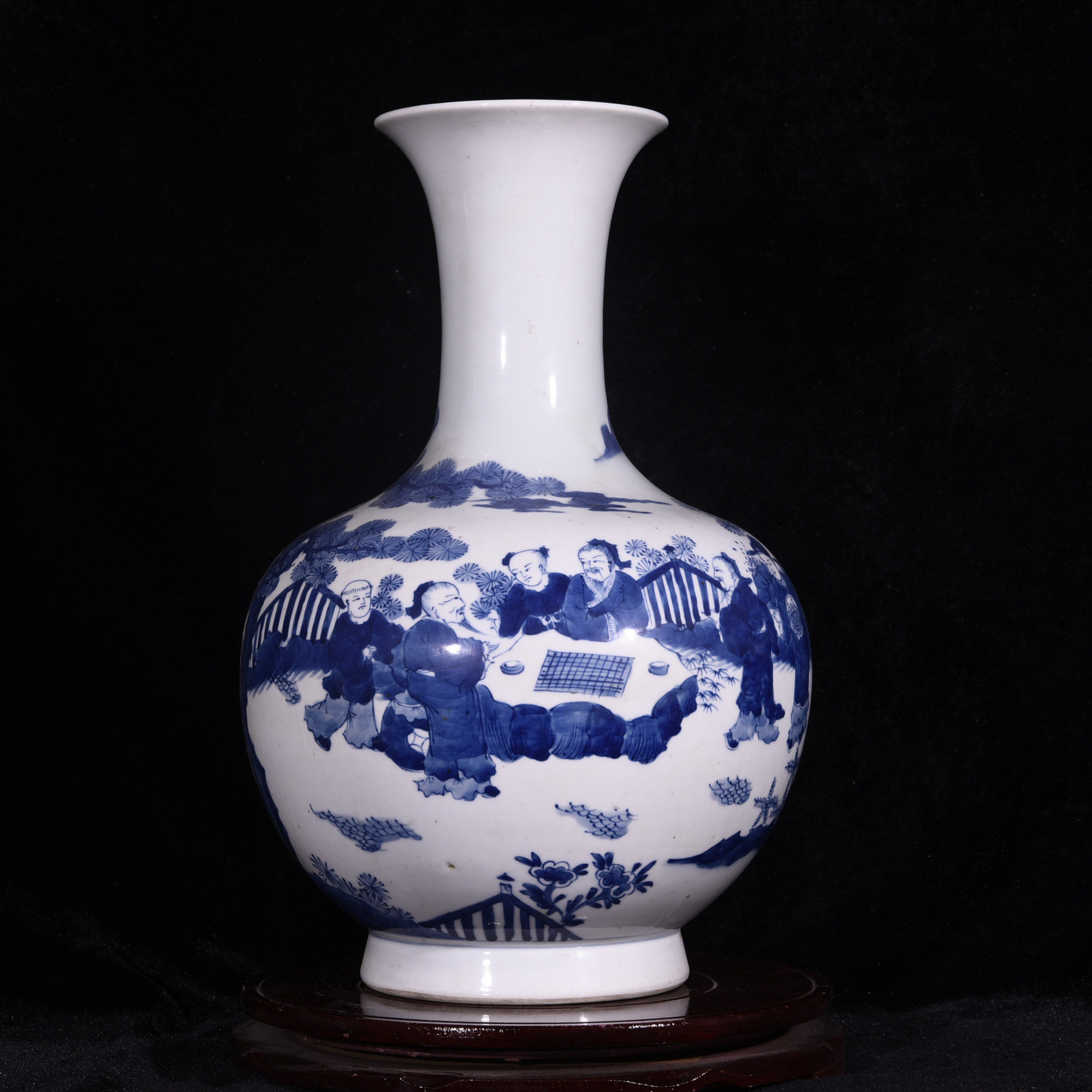 大清康熙年制青花高士图纹赏瓶玉堂春瓶