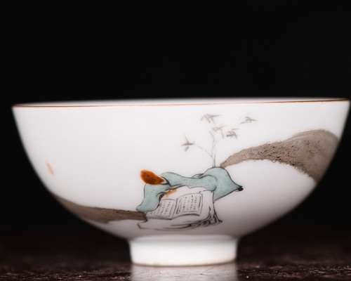 清雍正粉彩洋彩高士图纹酒杯茶杯