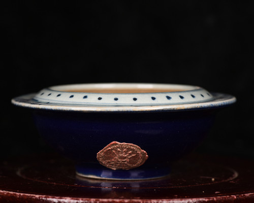 清康熙青花妈祖松竹梅岁寒三友霁蓝釉外销回流罗斯火漆印笔洗