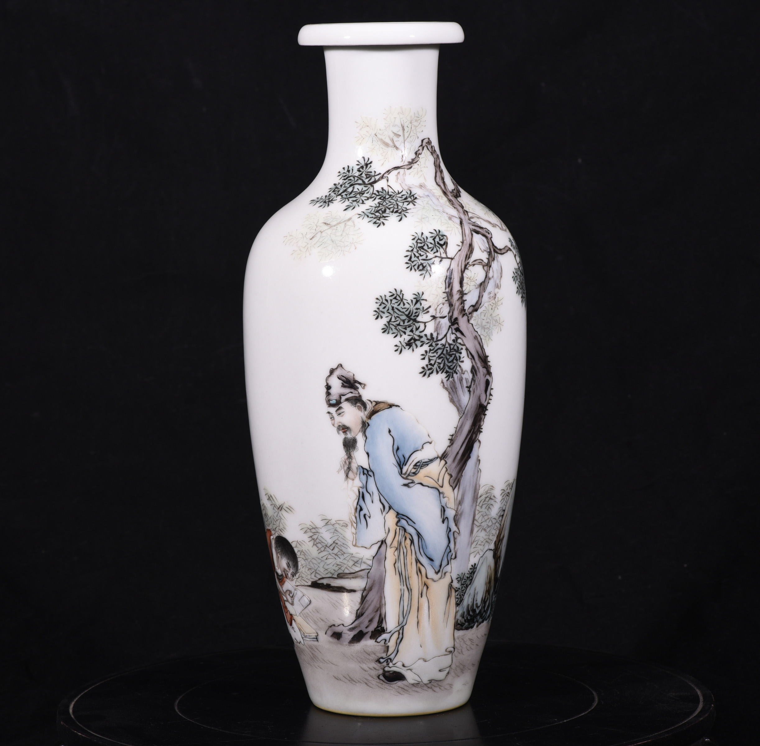 民国珠山八友王大凡绘粉彩高士图纹玉兰瓶