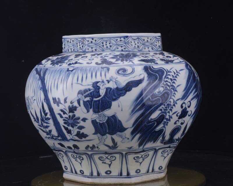 大元青花文王访贤渭水垂钓图八棱大罐